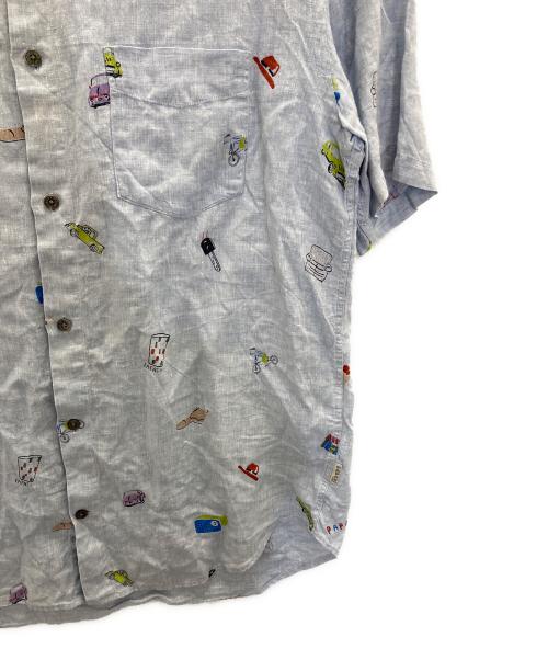 PAPAS PLUS（パパスプラス）PAPAS PLUS (パパスプラス) s/s linen shirts ブルー サイズ:Lの古着・服飾アイテム