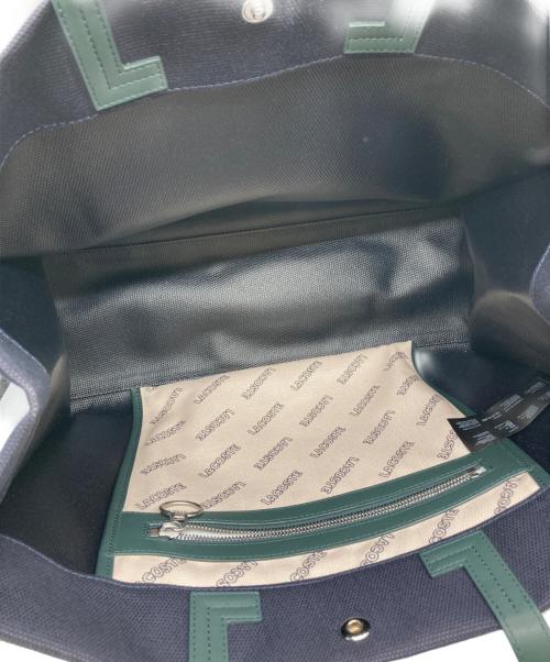 LACOSTE（ラコステ）LACOSTE (ラコステ) ヘリテージキャンバス テニススタイルトートバッグ ネイビーの古着・服飾アイテム