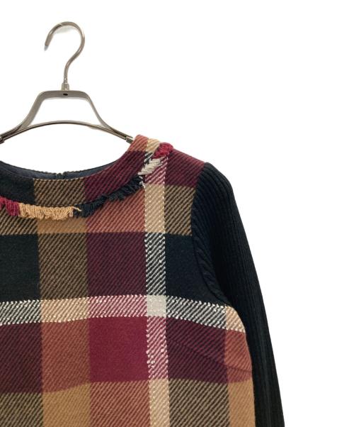 BLUE LABEL CRESTBRIDGE（ブルーレーベルクレストブリッジ）BLUE LABEL CRESTBRIDGE (ブルーレーベルクレストブリッジ) 切替リブスリーブチェックウールワンピース レッド サイズ:38の古着・服飾アイテム