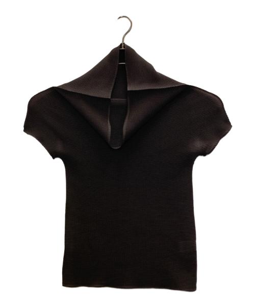 me ISSEY MIYAKE（ミーイッセイ ミヤケ）me ISSEY MIYAKE (ミーイッセイ ミヤケ) ハイネックプリーツS/Sブラウス ブラウン サイズ:FREEの古着・服飾アイテム