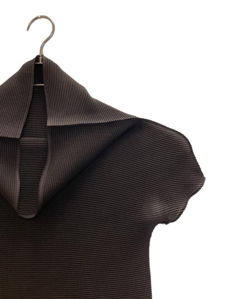 me ISSEY MIYAKE（ミーイッセイ ミヤケ）me ISSEY MIYAKE (ミーイッセイ ミヤケ) ハイネックプリーツS/Sブラウス ブラウン サイズ:FREEの古着・服飾アイテム