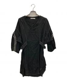 AKIKOAOKI×STUDIOUS（アキコアオキ×ステュディオス）の古着「別注バルーンスリープトップスレーヨンVネックシャツ」｜ブラック