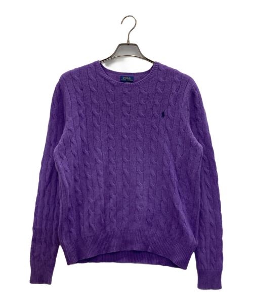 POLO RALPH LAUREN（ポロ・ラルフローレン）POLO RALPH LAUREN (ポロ・ラルフローレン) カシミヤ混クルーネックケーブルニット パープル サイズ:XLの古着・服飾アイテム