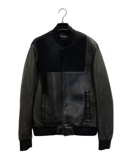 EMPORIO ARMANI（エンポリオアルマーニ）EMPORIO ARMANI (エンポリオアルマーニ) 切替ラムレザーブルゾン ブラック サイズ:48の古着・服飾アイテム