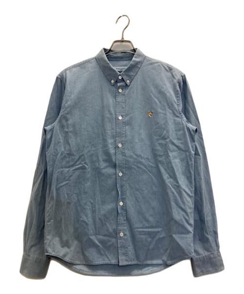 maison kitsune（メゾンキツネ）MAISON KITSUNE (メゾンキツネ) フォックスヘッドクラシックシャツ ブルー サイズ:40の古着・服飾アイテム