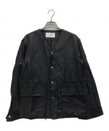 MACPHEE（マカフィー）の古着「リネンポリエステルソフトクロス Vネックアーミージャケット」｜ブラック