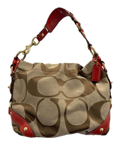COACH（コーチ）COACH (コーチ) シグネチャーワンショルダーバッグ ブラウン×レッドの古着・服飾アイテム