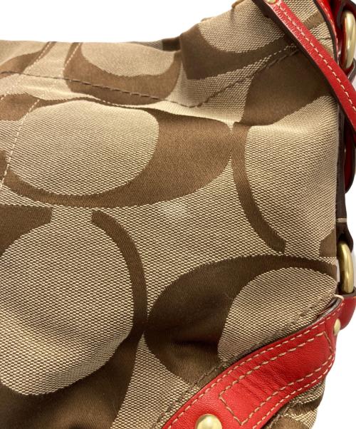 COACH（コーチ）COACH (コーチ) シグネチャーワンショルダーバッグ ブラウン×レッドの古着・服飾アイテム