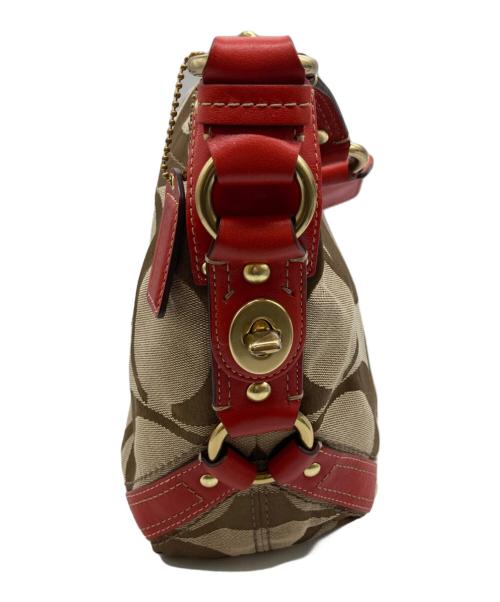 COACH（コーチ）COACH (コーチ) シグネチャーワンショルダーバッグ ブラウン×レッドの古着・服飾アイテム