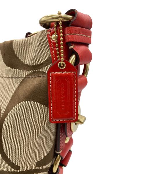 COACH（コーチ）COACH (コーチ) シグネチャーワンショルダーバッグ ブラウン×レッドの古着・服飾アイテム