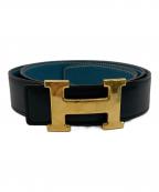 HERMESエルメス）の古着「Hバックルコンスタンスベルト」｜ブルー×ブラック