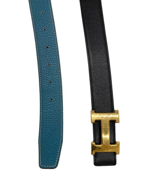 HERMES（エルメス）HERMES (エルメス) Hバックルコンスタンスベルト ブルー×ブラック サイズ:SIZE85の古着・服飾アイテム
