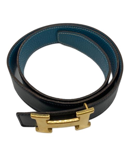 HERMES（エルメス）HERMES (エルメス) Hバックルコンスタンスベルト ブルー×ブラック サイズ:SIZE85の古着・服飾アイテム