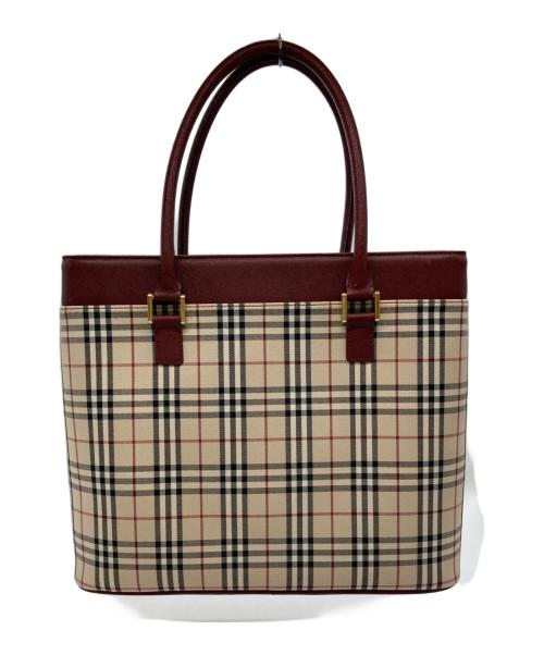 BURBERRY（バーバリー）BURBERRY (バーバリー) ノヴァチェックトートバッグ ボルドー×ベージュの古着・服飾アイテム