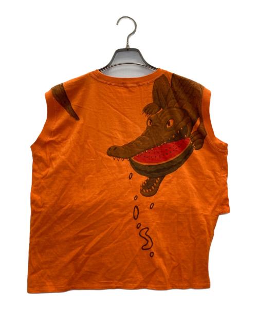 I.S.（アイエス）I.S. (アイエス) クロコダイルプリントアシメN/Sカットソー オレンジ サイズ:9の古着・服飾アイテム
