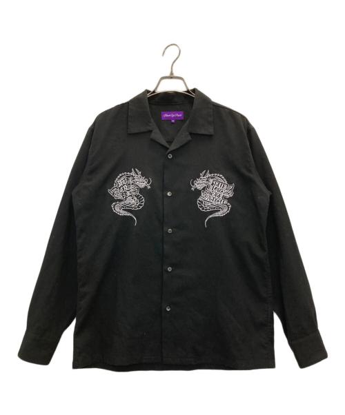 BlackEyePatch（ブラックアイパッチ）BlackEyePatch (ブラックアイパッチ) 刺繍開襟シャツ ブラック サイズ:Ｍの古着・服飾アイテム