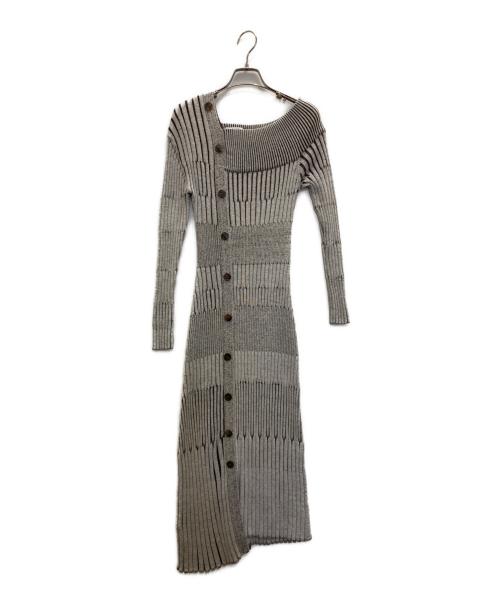 Snidel（スナイデル）Snidel (スナイデル) アシンメトリーボタンニットワンピース グレー×ブラウン サイズ:FREEの古着・服飾アイテム