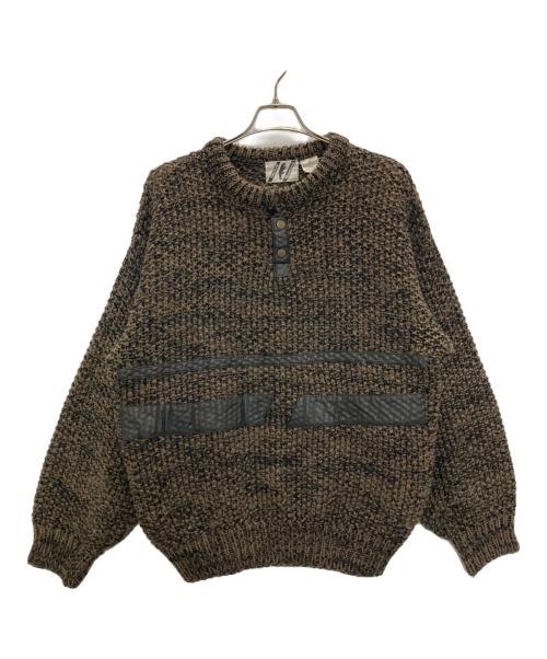 TRUTUS Biancara（トゥルータス・ビアンカーラ）TRUTUS Biancara (トゥルータス・ビアンカーラ) レザー切替ニット ブラウン サイズ:XLの古着・服飾アイテム