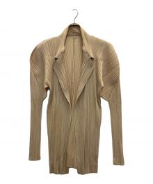 PLEATS PLEASE（プリーツプリーズ）の古着「プリーツボタンレスジャケット」｜ベージュ