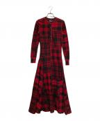 POLO RALPH LAURENポロ・ラルフローレン）の古着「タータンチェックヘンリーネックカットソーワンピース」｜レッド