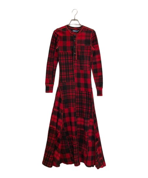 POLO RALPH LAUREN（ポロ・ラルフローレン）POLO RALPH LAUREN (ポロ・ラルフローレン) タータンチェックヘンリーネックカットソーワンピース レッド サイズ:XSの古着・服飾アイテム