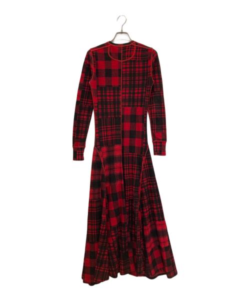 POLO RALPH LAUREN（ポロ・ラルフローレン）POLO RALPH LAUREN (ポロ・ラルフローレン) タータンチェックヘンリーネックカットソーワンピース レッド サイズ:XSの古着・服飾アイテム