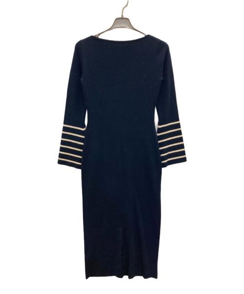 JENNE（ジェンヌ）JENNE (ジェンヌ) ボーダーフレアスリーブニットワンピース ネイビー サイズ:Mの古着・服飾アイテム