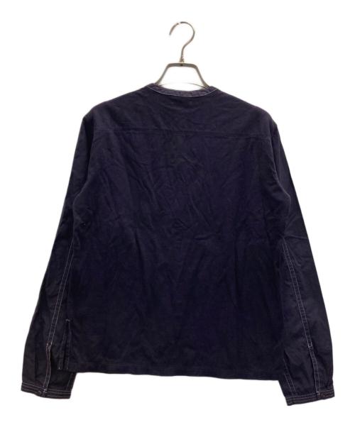 ISSEY MIYAKE（イッセイミヤケ）ISSEY MIYAKE (イッセイミヤケ) 異素材切替ヘンリーネックカットソー ネイビー サイズ:Ｍの古着・服飾アイテム