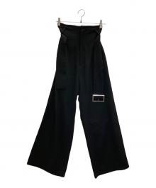 LIMI feu（リミフゥ）の古着「ベルテッドウールワイドパンツ」｜ブラック