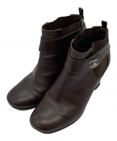 【CHANEL】シャネル　ゴールドココマーク　ショートブーツ36 1/2 中古・古着通販】CHANEL (シャネル) ココマークターンロックショート