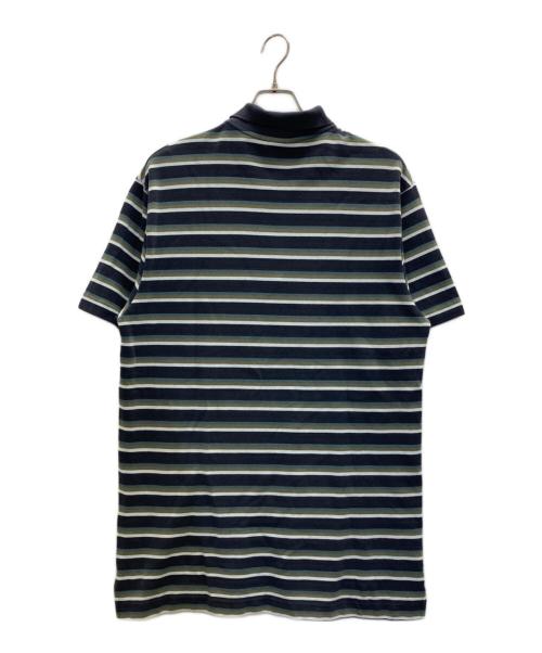 maison kitsune（メゾンキツネ）MAISON KITSUNE (メゾンキツネ) Profile Foxパッチ ストライプ ポロシャツ グリーン サイズ:Lの古着・服飾アイテム