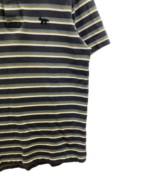 maison kitsune（メゾンキツネ）MAISON KITSUNE (メゾンキツネ) Profile Foxパッチ ストライプ ポロシャツ グリーン サイズ:Lの古着・服飾アイテム