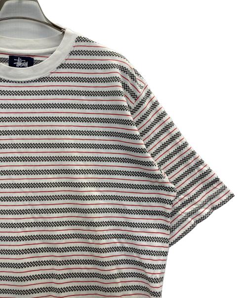 stussy（ステューシー）stussy (ステューシー) 90s checker border s/s Tee ホワイト サイズ:Lの古着・服飾アイテム