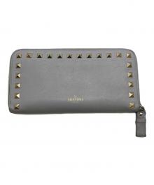 VALENTINO（ヴァレンティノ）の古着「ロックスタッズ ラウンドファスナー 長財布」｜グレー