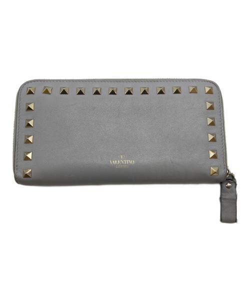 VALENTINO（ヴァレンティノ）VALENTINO (ヴァレンティノ) ロックスタッズ ラウンドファスナー 長財布 グレーの古着・服飾アイテム