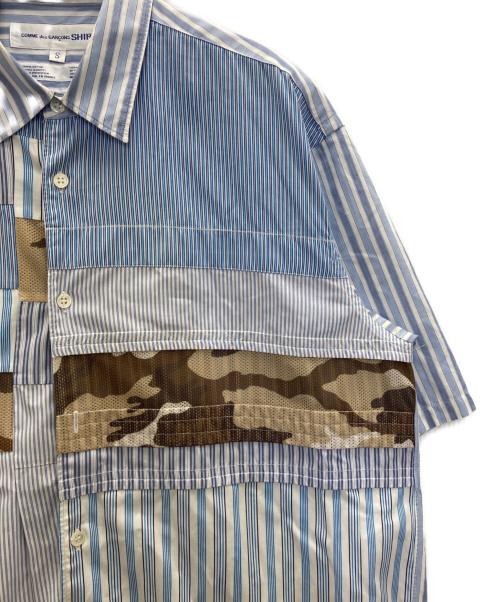 COMME des GARCONS SHIRT（コムデギャルソンシャツ）COMME des GARCONS SHIRT (コムデギャルソンシャツ) S/Sマルチストライプメッシュカモフラシャツ ブルー サイズ:Sの古着・服飾アイテム
