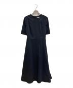 23区ニジュウサンク）の古着「【洗える】プレーンストレッチタフタ フレア ワンピース」｜ネイビー