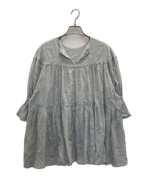 Whim Gazette（ウィムガゼット）Whim Gazette (ウィムガゼット) コットンシフォンギャザーブラウス スカイブルー サイズ:SIZE FREEの古着・服飾アイテム
