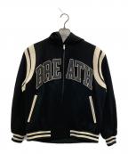 BREATHブレス）の古着「ARCH LOGO HOODED VERSITY JACKET」｜ブラック