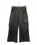 LAST NESTラストネスト）の古着「BAGGY LEATHER CARGO PANTS」｜ブラック