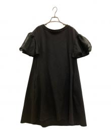 CELFORD（セルフォード）の古着「ふんわり袖シフォンのジャージー素材ワンピース」｜ブラック