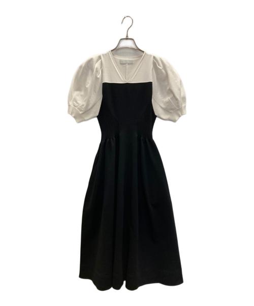CELFORD（セルフォード）CELFORD (セルフォード) バルーン袖ニットワンピース ブラック×ホワイト サイズ:36の古着・服飾アイテム