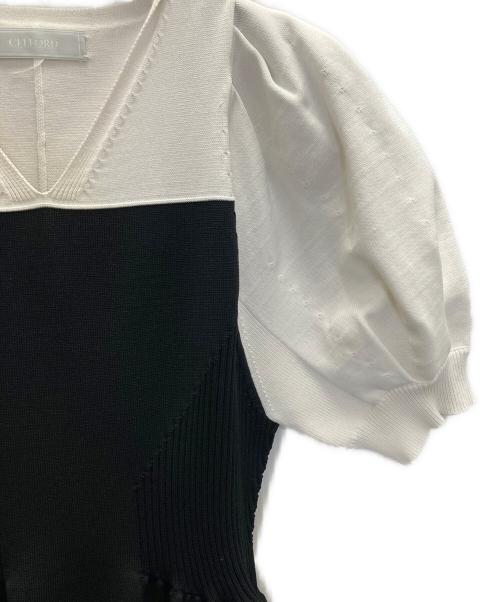 CELFORD（セルフォード）CELFORD (セルフォード) バルーン袖ニットワンピース ブラック×ホワイト サイズ:36の古着・服飾アイテム