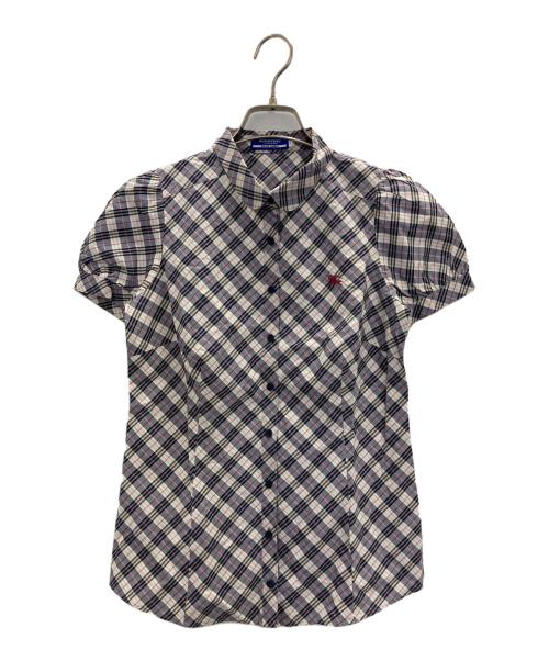 BURBERRY BLUE LABEL（バーバリー ブルー レーベル）BURBERRY BLUE LABEL (バーバリー ブルー レーベル) ロゴ刺繍ノバチェックシャツ グレー サイズ:Mの古着・服飾アイテム