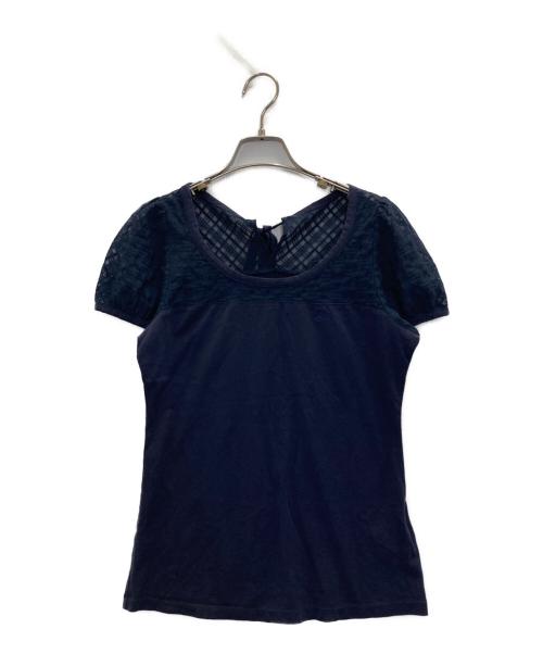 BURBERRY BLUE LABEL（バーバリー ブルー レーベル）BURBERRY BLUE LABEL (バーバリー ブルー レーベル) シアー切替S/Sカットソー ネイビー サイズ:Mの古着・服飾アイテム
