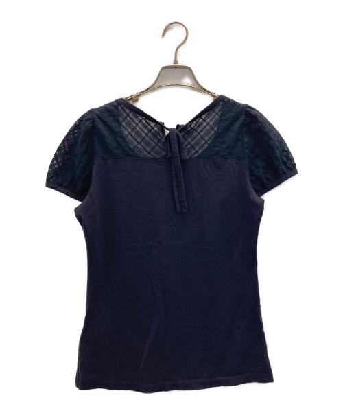 BURBERRY BLUE LABEL（バーバリー ブルー レーベル）BURBERRY BLUE LABEL (バーバリー ブルー レーベル) シアー切替S/Sカットソー ネイビー サイズ:Mの古着・服飾アイテム