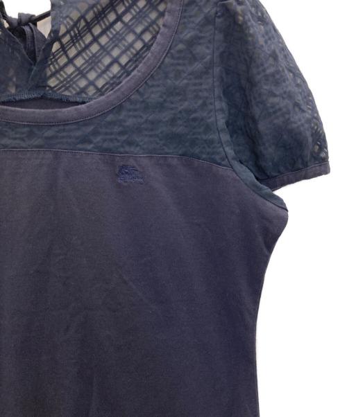 BURBERRY BLUE LABEL（バーバリー ブルー レーベル）BURBERRY BLUE LABEL (バーバリー ブルー レーベル) シアー切替S/Sカットソー ネイビー サイズ:Mの古着・服飾アイテム
