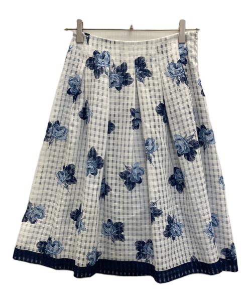 M'S GRACY（エムズグレイシー）M'S GRACY (エムズグレイシー) フラワーモチーフタックフレアスカート ブルー サイズ:SIZE Mの古着・服飾アイテム