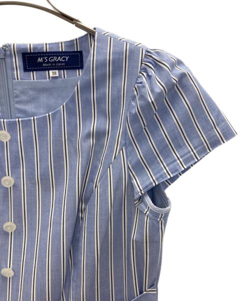 M'S GRACY（エムズグレイシー）M'S GRACY (エムズグレイシー) リボンストライプワンピース ブルー サイズ:SIZE Mの古着・服飾アイテム