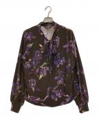 LAUREN RALPH LAURENローレンラルフローレン）の古着「Floral Stretch Jersey Tie-Neck Top」｜ブラウン